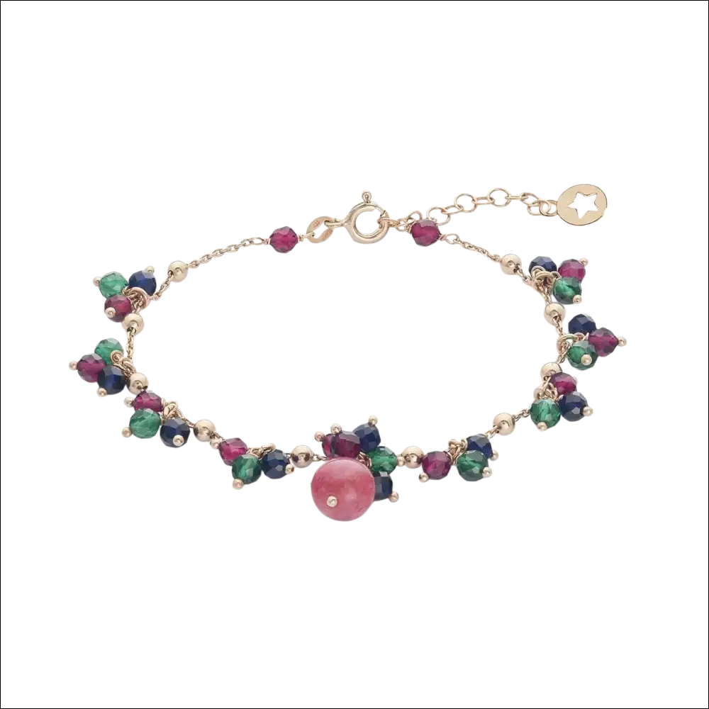 Bracciale argento rosé Cromatica Autunno con giada, rosa oro e gemme colorate