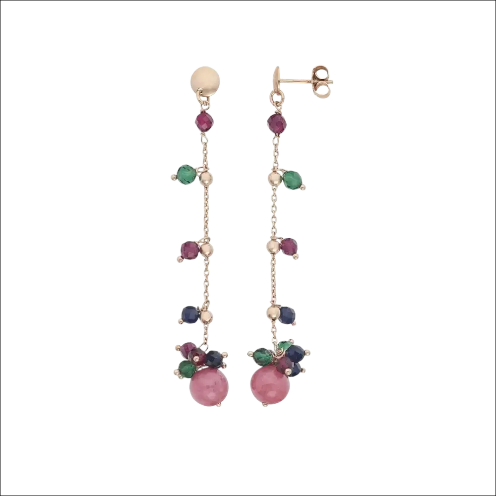 Orecchini pendenti oro rosa con giada rosa, verde e blu autunnali