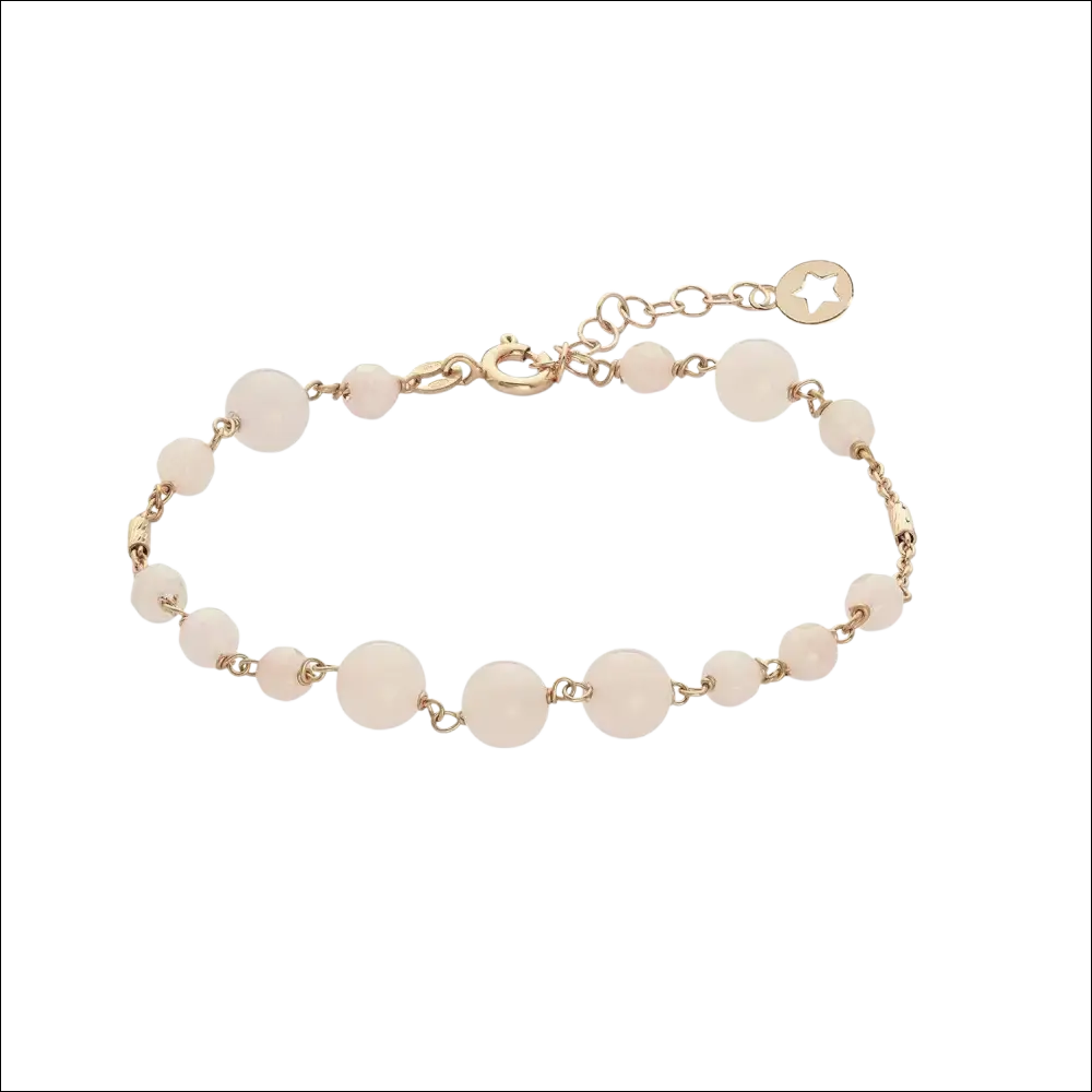 Bracciale Argento Rosé Quarzo Rosa e Giada COMETE rosa pallido con chiusura stella