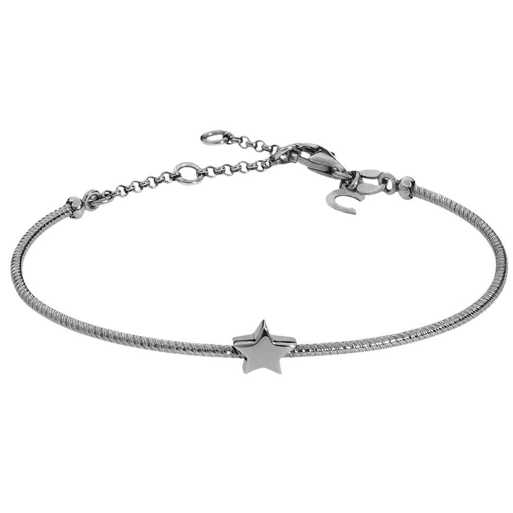 Bracciale Argento Stella Comete con charm stella e catena regolabile in metallo scuro