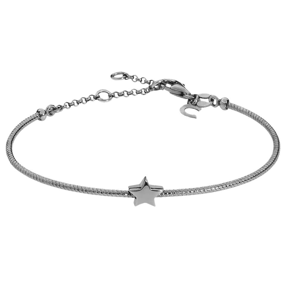 Bracciale Argento Stella Comete con charm stella e catena regolabile in metallo scuro