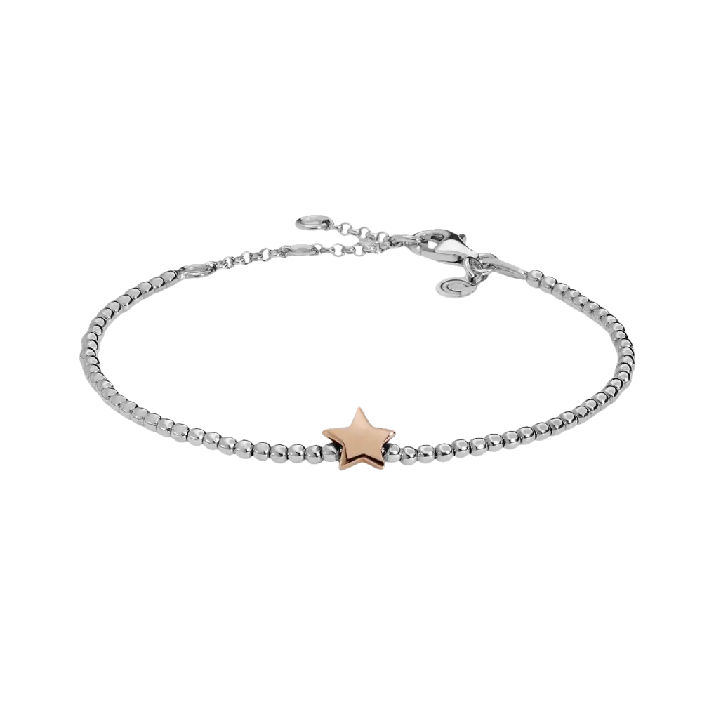 Bracciale Argento Stella Portafortuna Donna con perle d’argento e charm a stella rosa oro