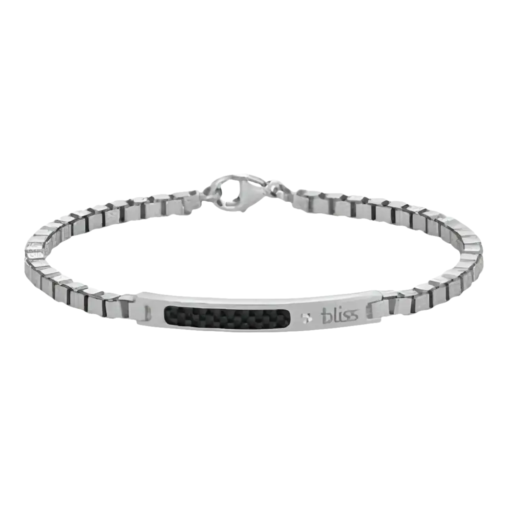 Bracciale Argento Uomo Catena Veneziana e Carbonio con diamante e inlay in fibra di carbonio