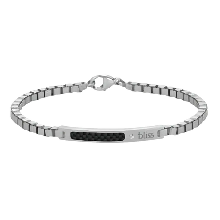 Bracciale Argento Uomo Catena Veneziana e Carbonio con diamante e inlay in fibra di carbonio