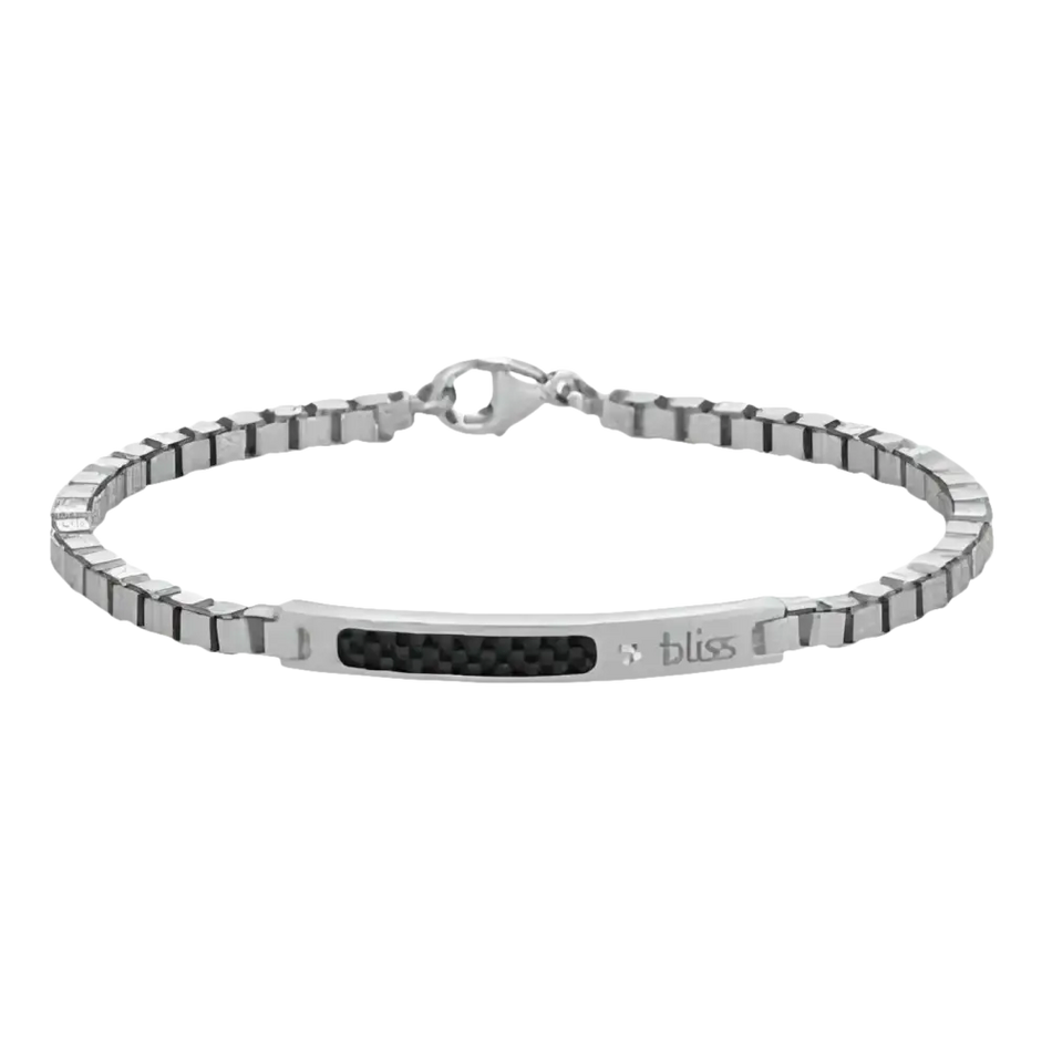 Bracciale Argento Uomo Catena Veneziana e Carbonio con diamante e inlay in fibra di carbonio
