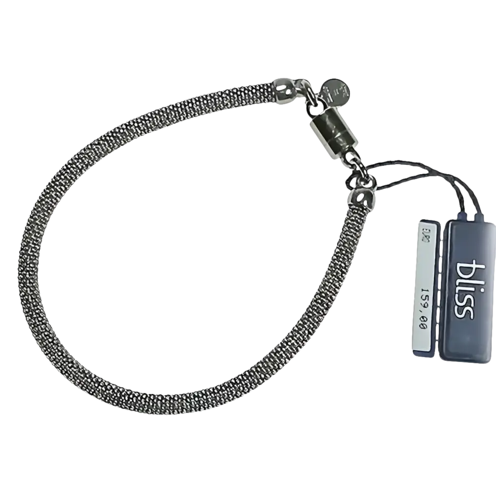 Bracciale Argento Uomo con Diamante, bracciale flessibile in mesh grigia con chiusura magnetica