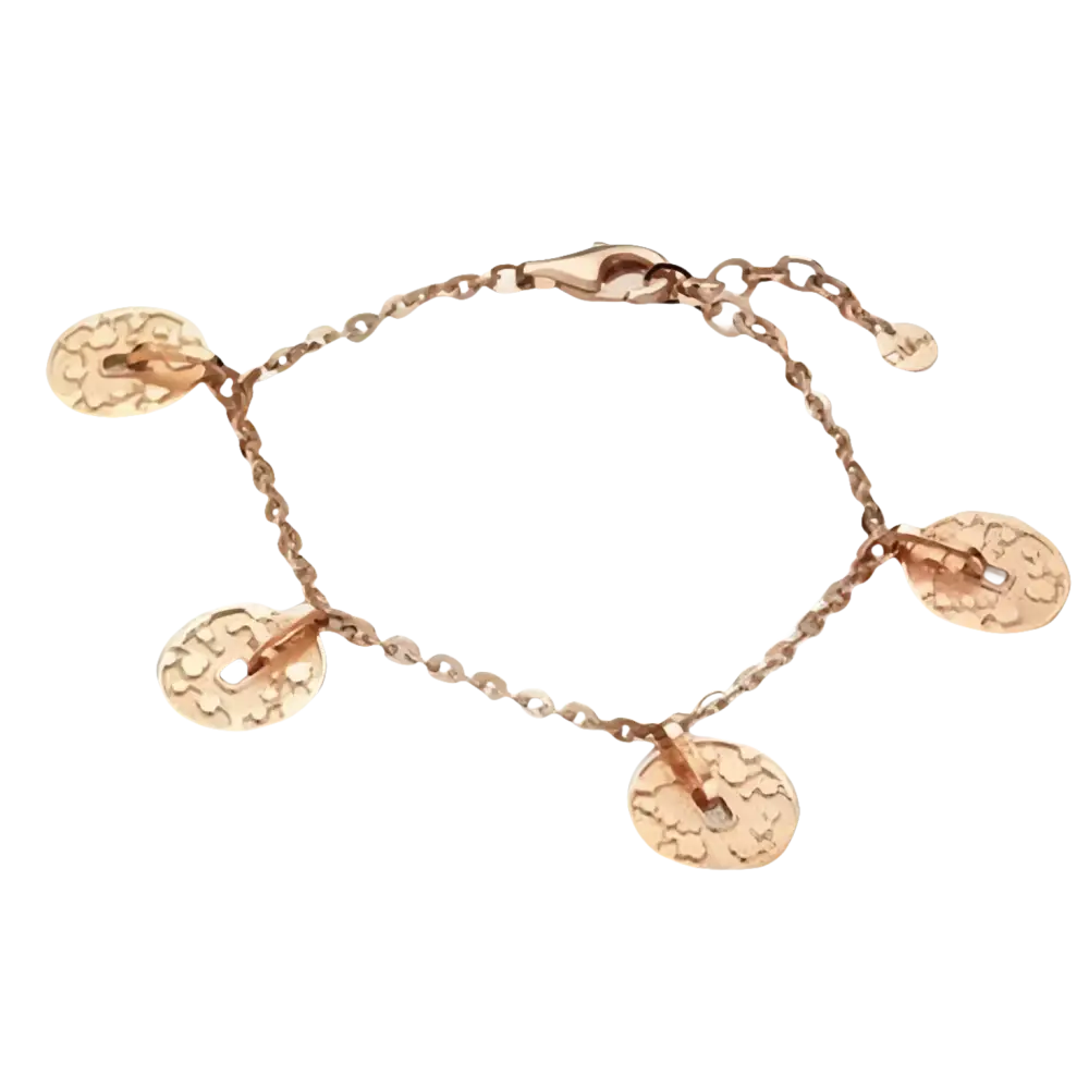 Bracciale in bronzo dorato con charms moneta e dettagli a texture e forma di chiave