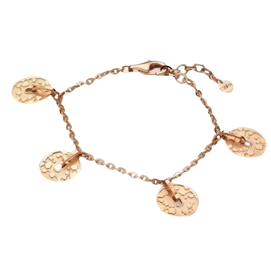 Bracciale in bronzo dorato con charms moneta e dettagli a texture e forma di chiave