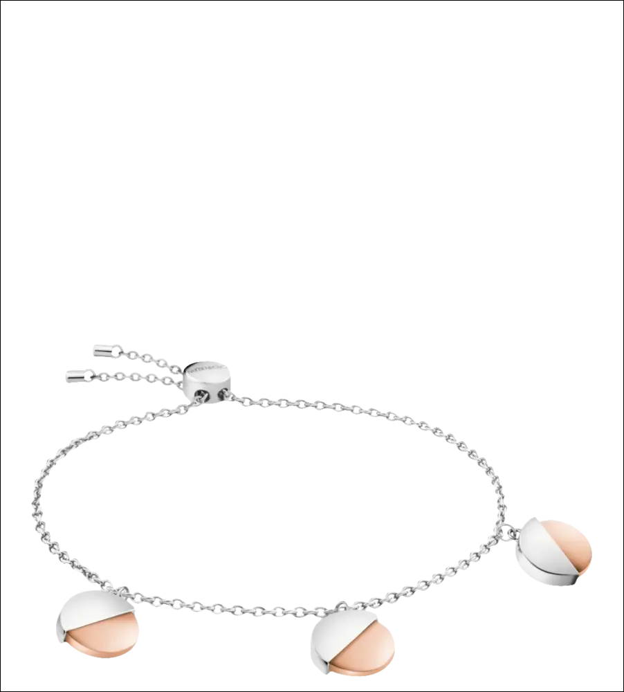 Bracciale Calvin Klein Spicy con catena argento e tre charm a mezzaluna in oro rosa e argento