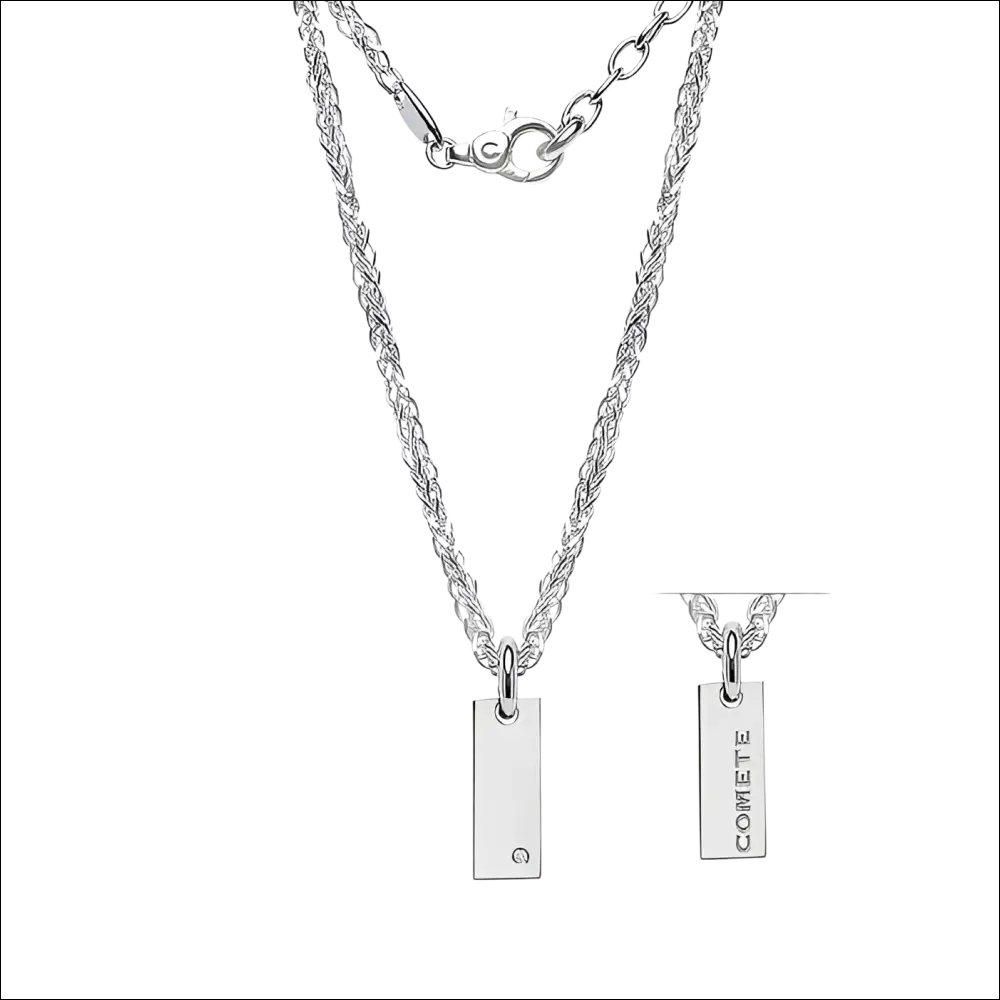 Bracciale Comete catena argento con diamante e tag rettangolare
