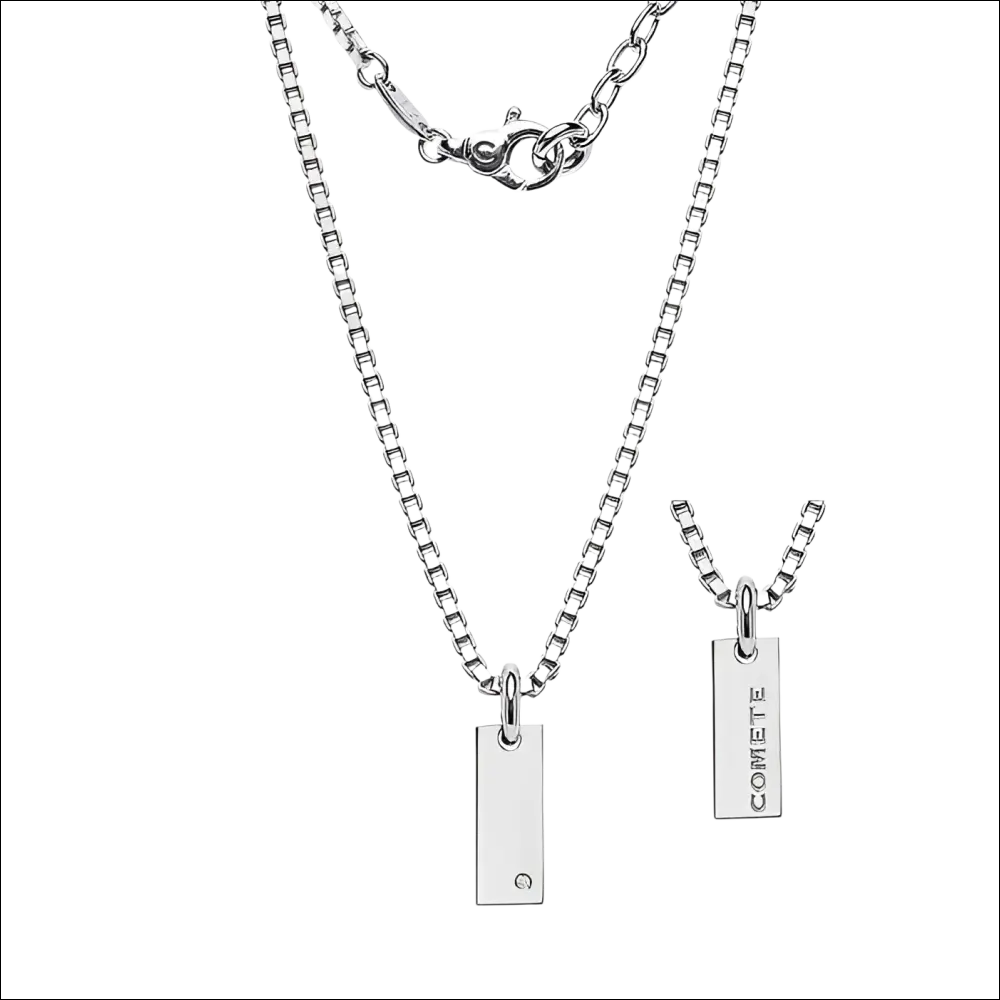 Pendente Comete argento rettangolare con diamante e incisione sul retro