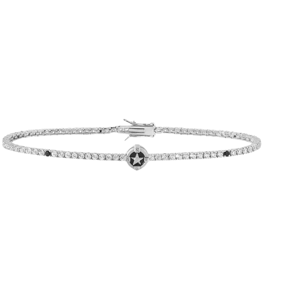 Bracciale tennis in argento sterling con stella nero e pietre nere di Gioielli Comete