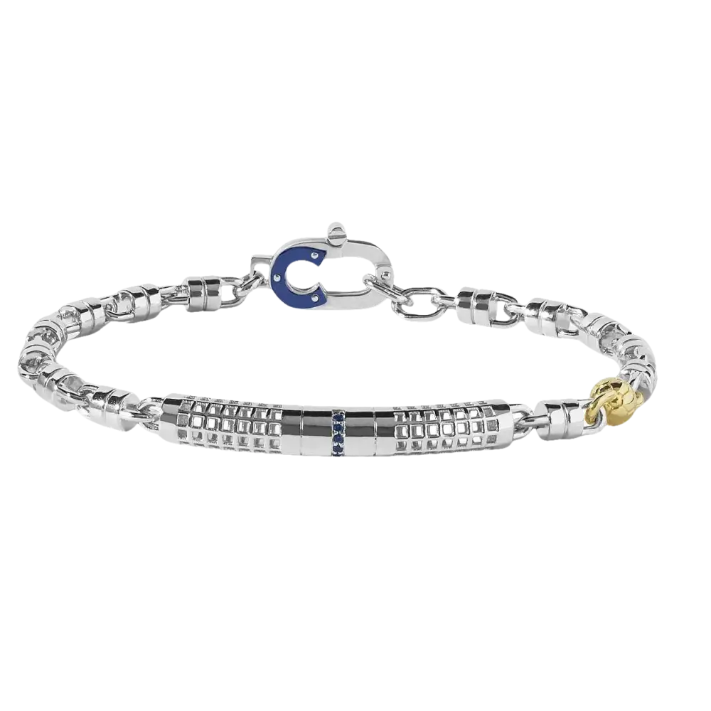 Bracciale Uomo Goleador con barra testurizzata, accenti di zaffiro blu e chiusura C in smalto blu
