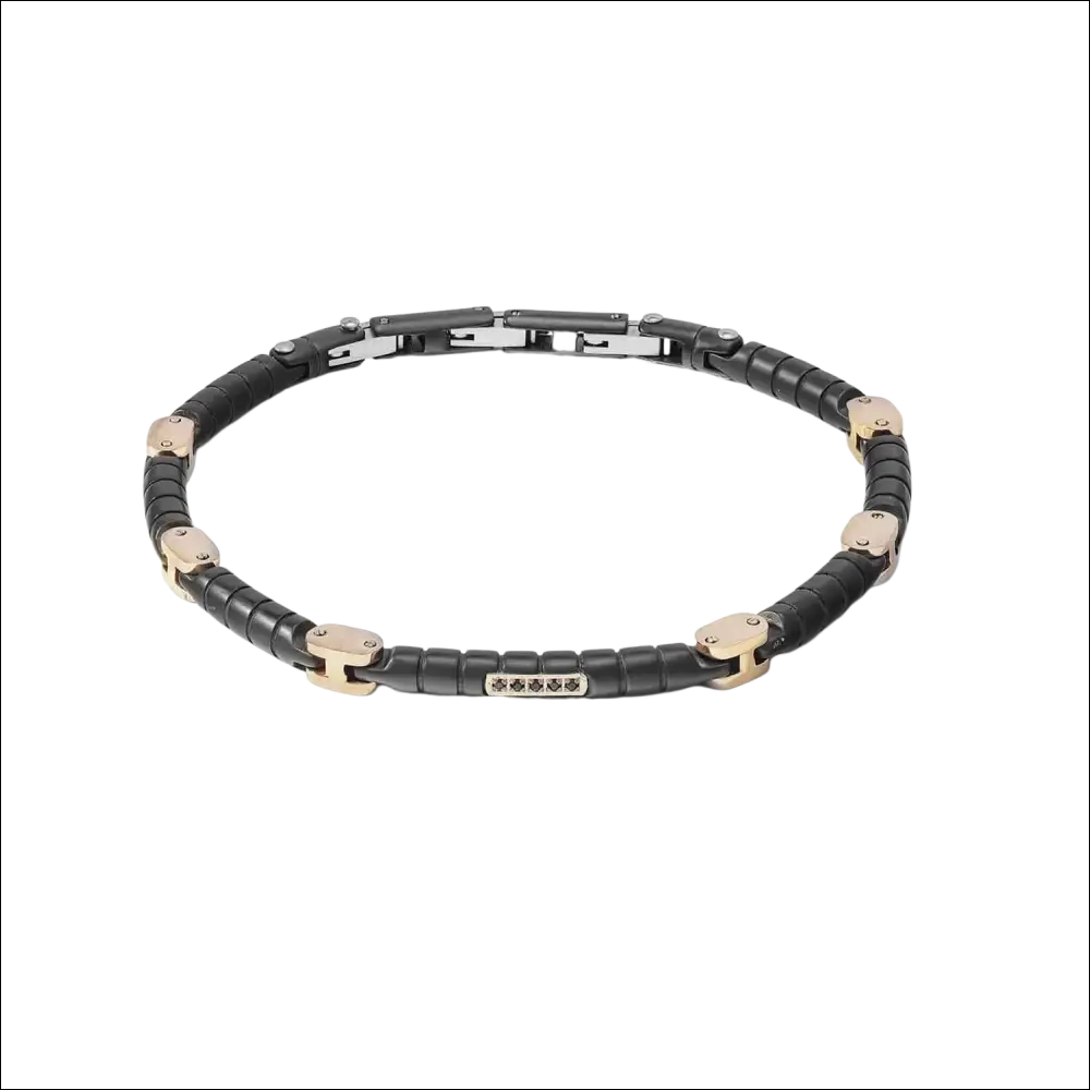 Bracciale Comete Moduli con acciaio, diamanti neri e design segmentato oro nero