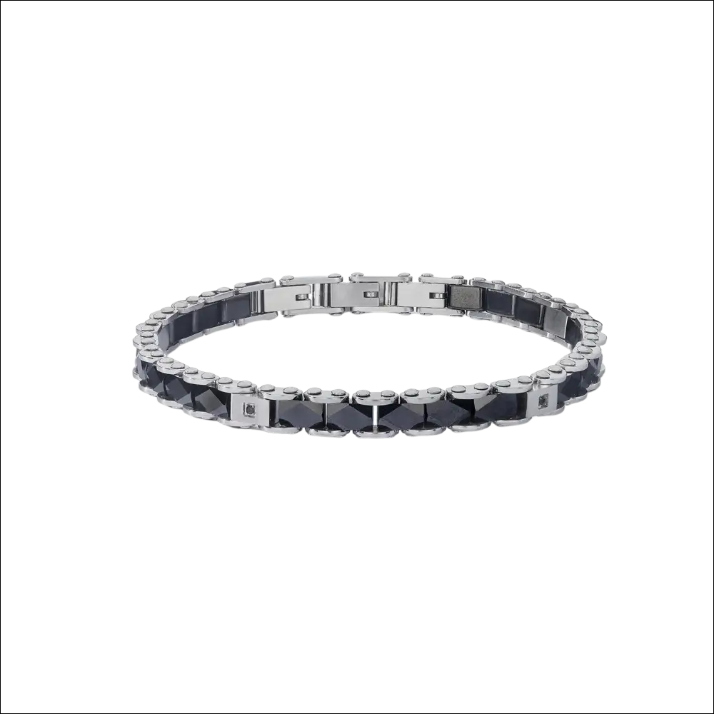 Bracciale COMETE Uomo Tyres in acciaio con ceramica nera e zirconi