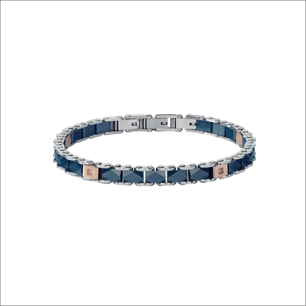 Bracciale COMETE Uomo Tyres acciaio rosé blu zirconi navy e oro rosa|bonini-gioielli