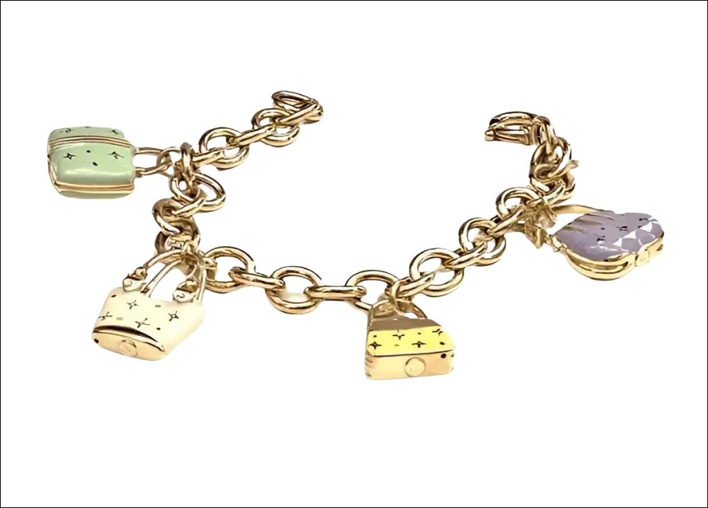 Bracciale donna oro giallo con ciondoli lucchetto smalti pastello
