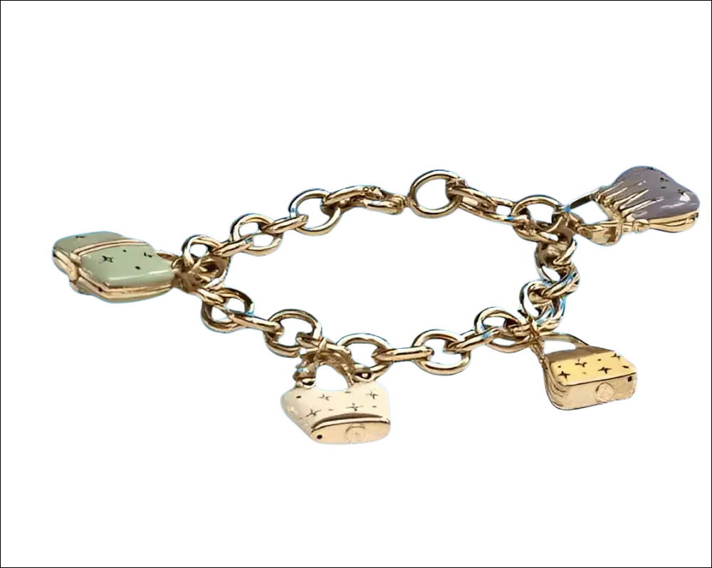 Bracciale donna oro giallo con ciondoli lucchetto smaltati