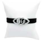 Bracciale in pelle nera con clasp in metallo argento con occhi e pietre preziose