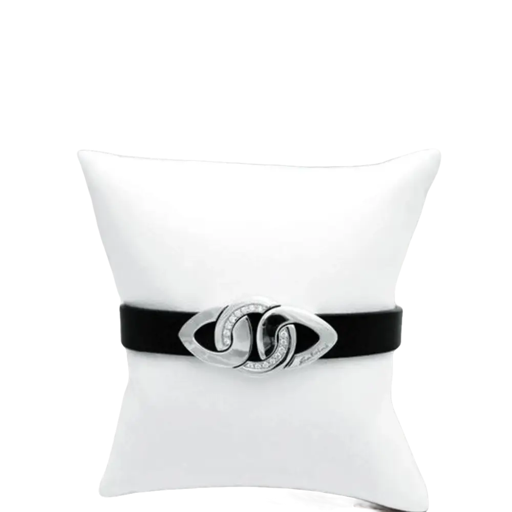 Bracciale in pelle nera con chiusura centrale in argento e diamanti SALVINI Cruise