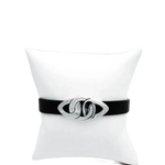 Bracciale in pelle nera con chiusura centrale in argento e diamanti SALVINI Cruise