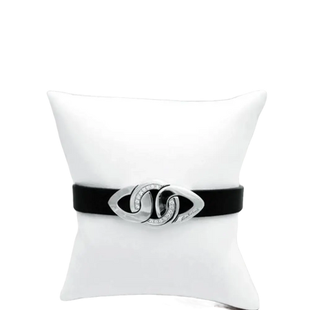 Bracciale in pelle nera con chiusura centrale in argento e diamanti SALVINI Cruise