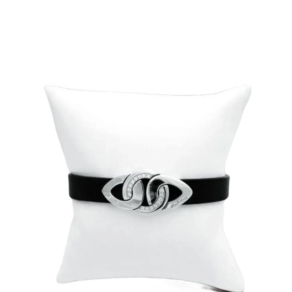 Bracciale in pelle nera con chiusura centrale in argento e diamanti SALVINI Cruise