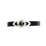 Bracciale in pelle nera con chiusura ovale in argento e diamanti SALVINI Cruise