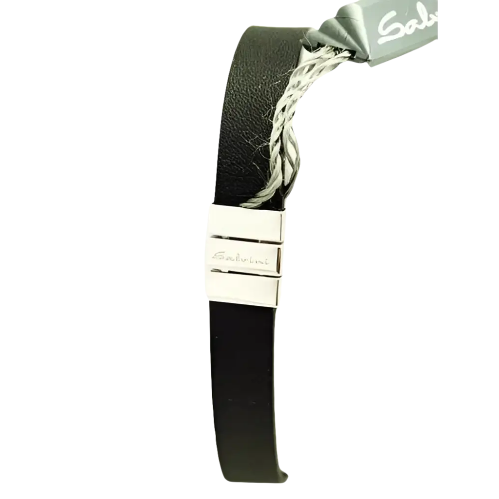 Bracciale in pelle nera con dettagli in metallo argento e targhetta SALVINI Cruise