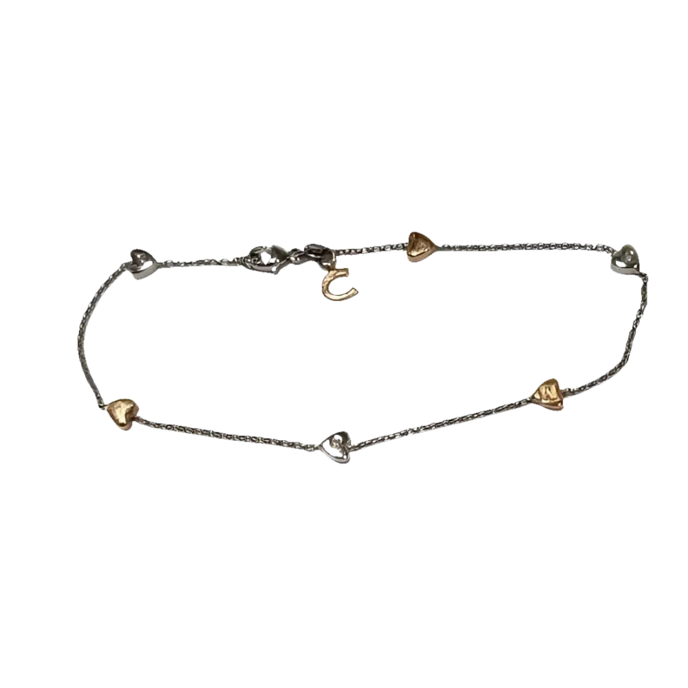 Bracciale oro e diamanti BRT 185 COMETE GIOIELLI con ciondoli a cuore in argento e oro rosa