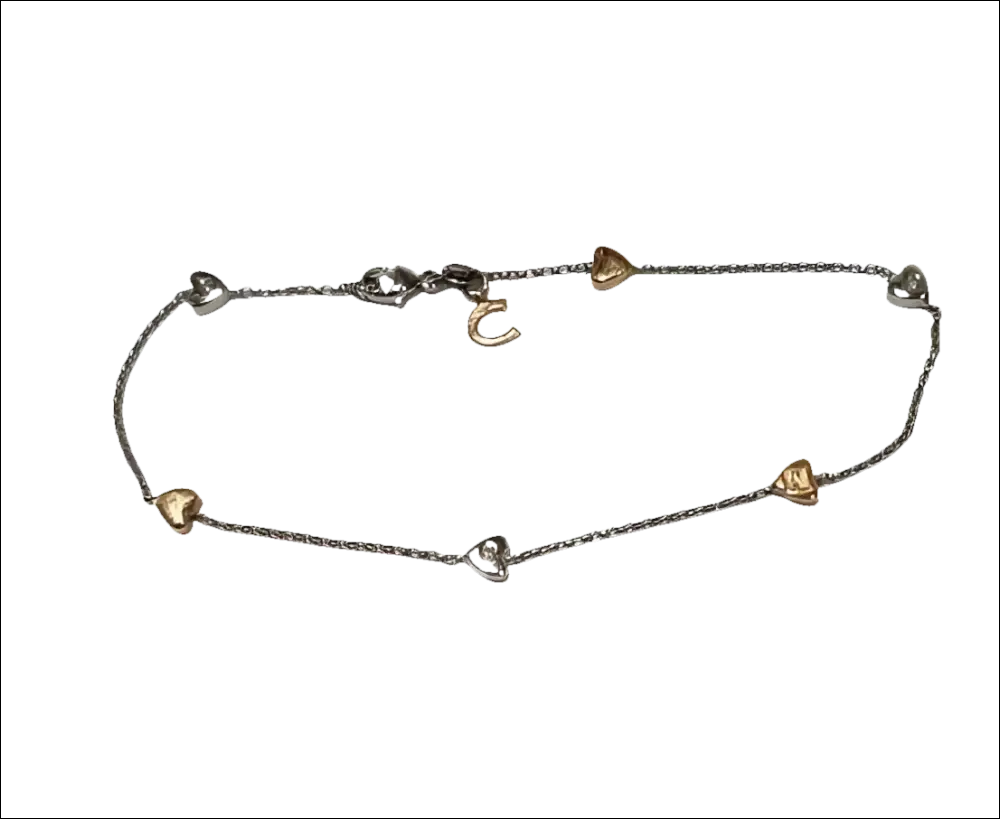 Bracciale oro e diamanti BRT 185 COMETE GIOIELLI con ciondoli a cuore in argento e oro rosa