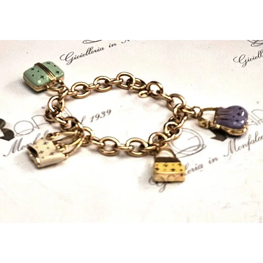 bracciale oro giallo donna ciondoli borsette colorate|bonini-gioielli