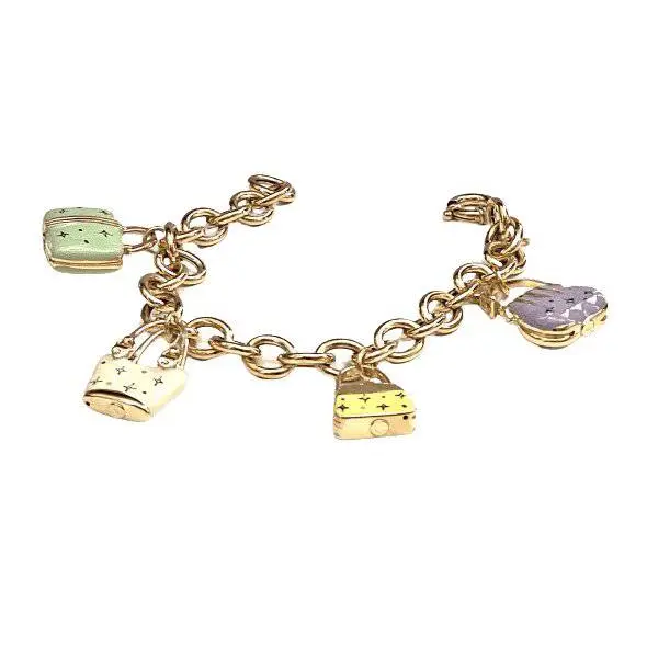 bracciale oro giallo donna ciondoli borsette colorate|bonini-gioielli