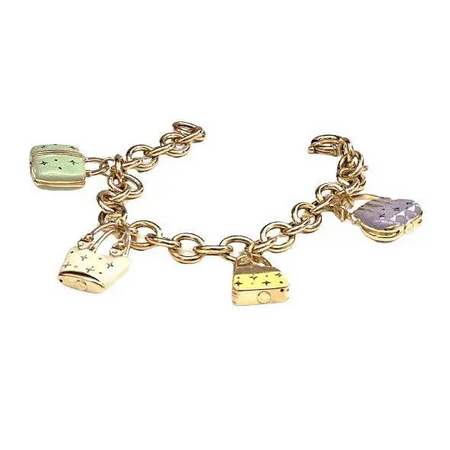 bracciale oro giallo donna ciondoli borsette colorate|bonini-gioielli