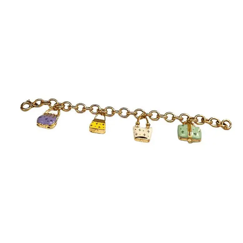 bracciale oro giallo donna ciondoli borsette colorate|bonini-gioielli