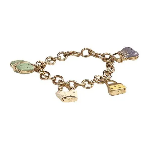 bracciale oro giallo donna ciondoli borsette colorate|bonini-gioielli