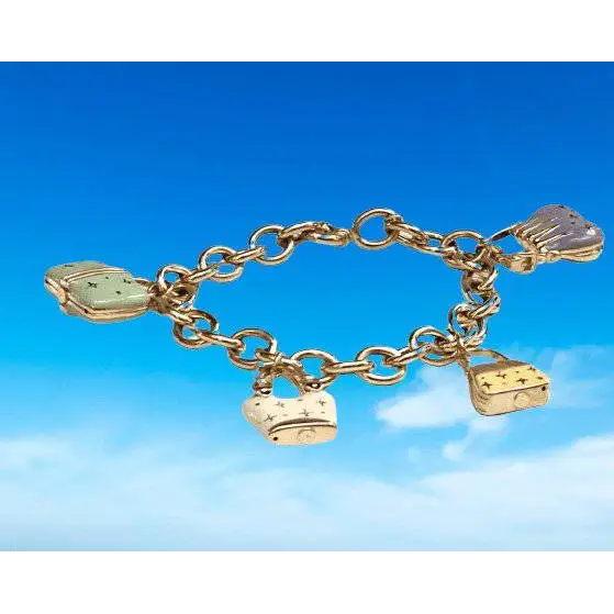 bracciale oro giallo donna ciondoli borsette colorate|bonini-gioielli