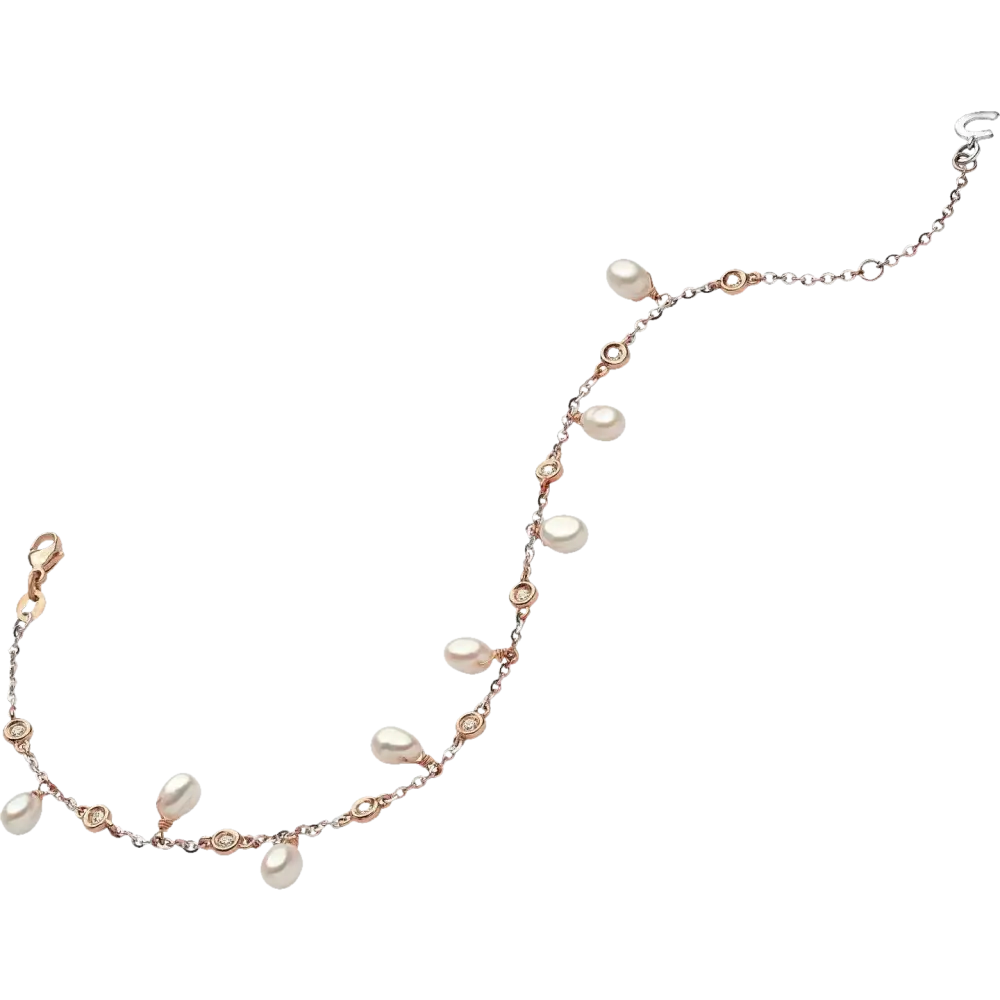 Bracciale oro rosa con perle a goccia e pietre circolari del marchio COMETE