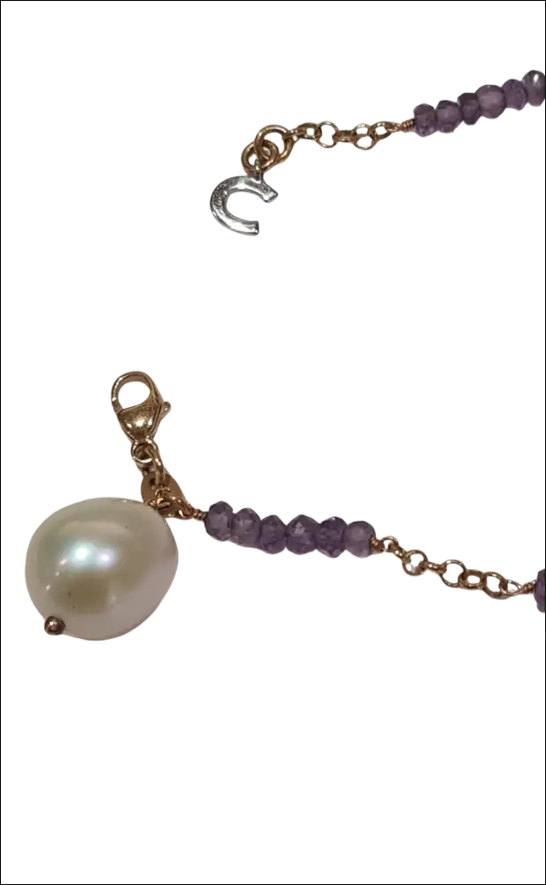 Bracciale Oro Rosé Comete BRP 148 con perla bianca e perline viola