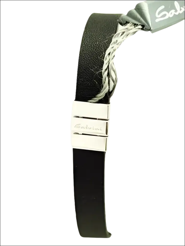 Bracciale in pelle nera con dettagli in metallo argento e targhetta SALVINI Cruise