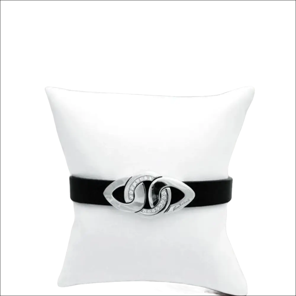 Bracciale in pelle nera con chiusura centrale in argento e diamanti SALVINI Cruise