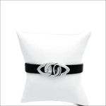 Bracciale in pelle nera con chiusura centrale in argento e diamanti SALVINI Cruise