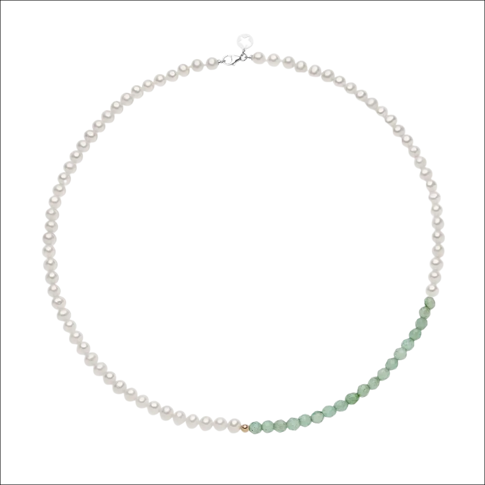 Bracciale Perle e Avventurina Verde Comete Gioielli: perle bianche graduate a verde