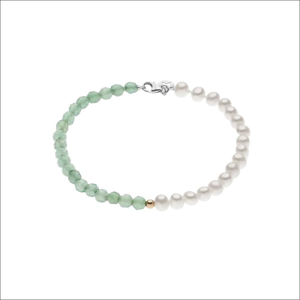 Bracciale Perle e Avventurina Verde Comete Gioielli con perle bianche e sfere verdi