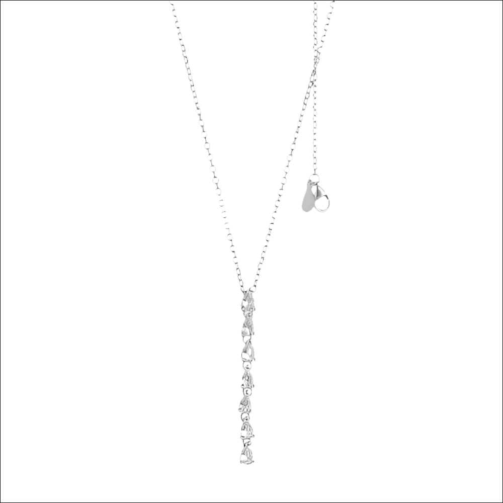 Collana argento a forma di Y con gocce di pietre preziose trasparenti e pendente verticale