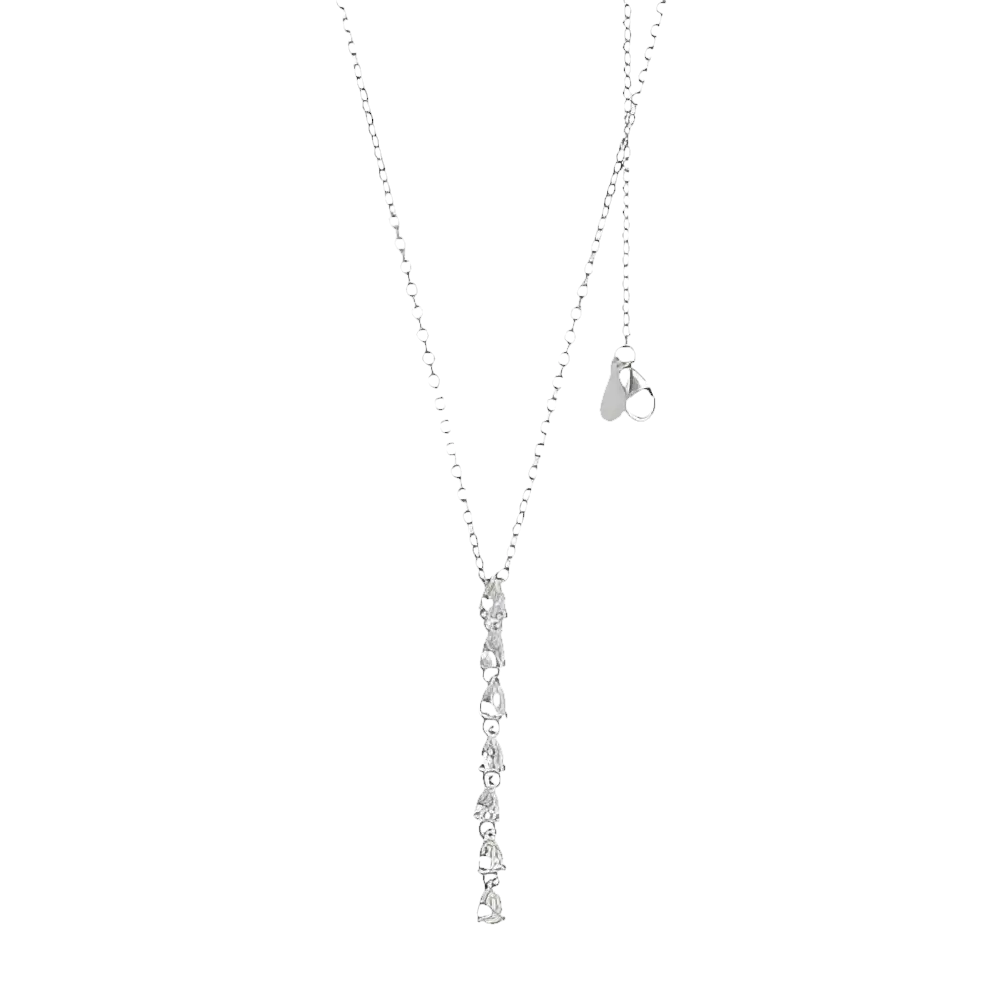 Collana argento a forma di Y con gocce di pietre preziose trasparenti e pendente verticale