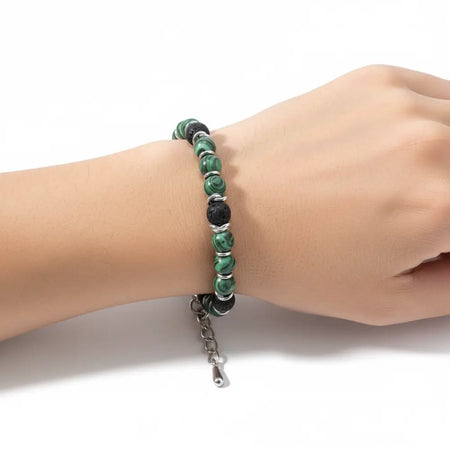 Bracciale Uomo acciaio malachite pietra lavica COMETE|bonini-gioielli