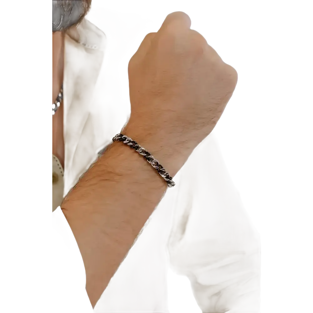 Bracciale Uomo Acciaio Nero e Argento Comete Gioielli con catena a maglie lucide e nere