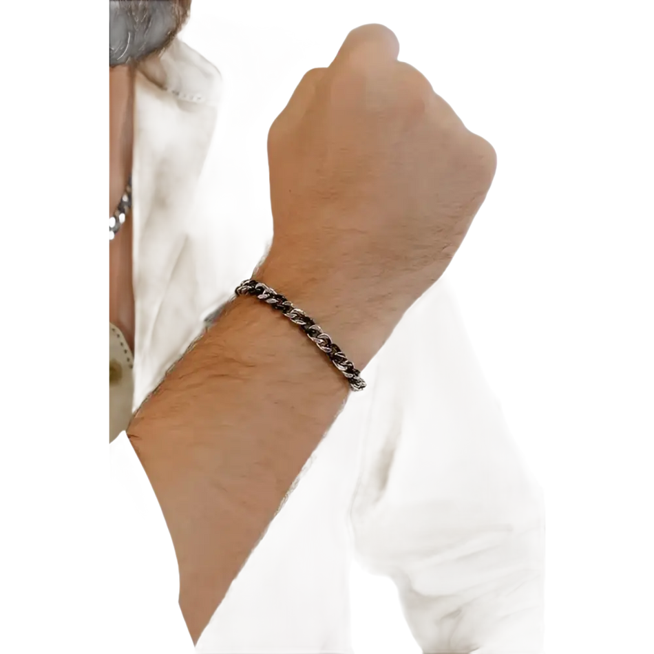 Bracciale Uomo Acciaio Nero e Argento Comete Gioielli con catena a maglie lucide e nere