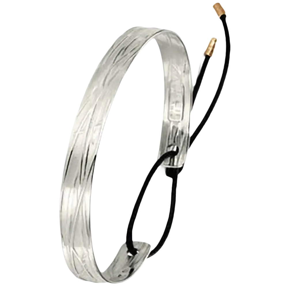 Bracciale uomo argento Desideri BJ0543 BREIL MILANO con bangle testurizzato e corda nera